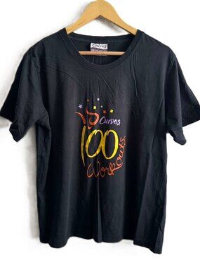 Curves 100 Workouts Women Black Short Sleeve Elite Member Fitness Gym Shirt Top